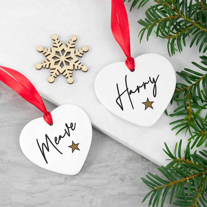 Personalised Christmas Star Heart Decoration