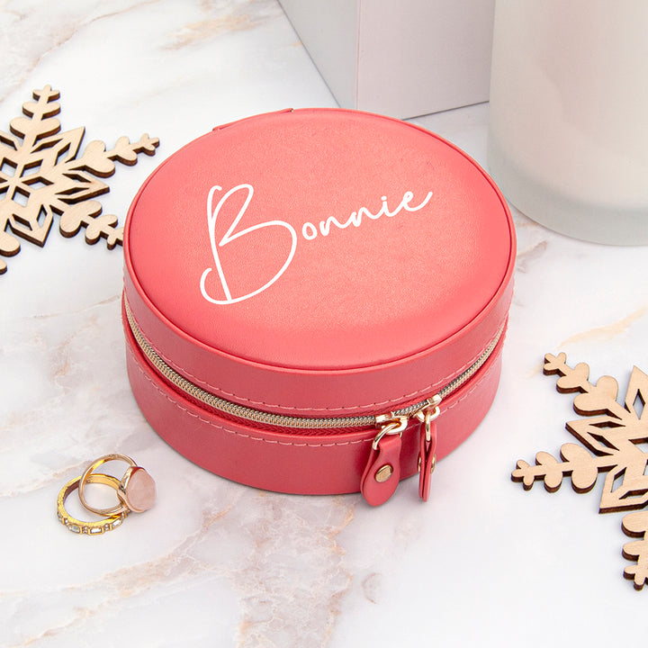 Personalised Treat Republic Coral Round Jewellery Case