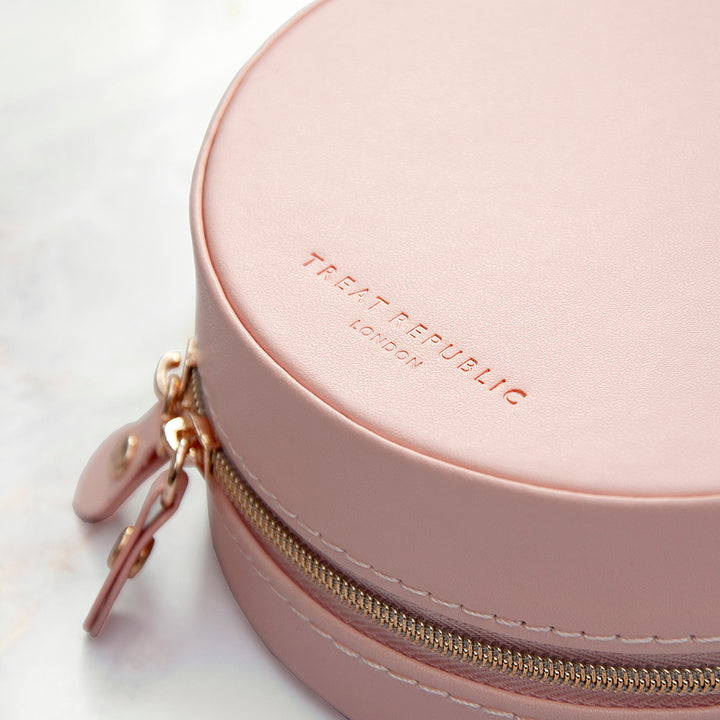 Personalised Treat Republic Blush Pink Round Jewellery Case