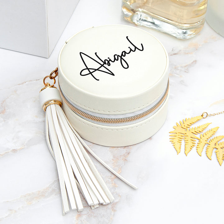 Personalised Treat Republic White Jewellery Case with Tassel