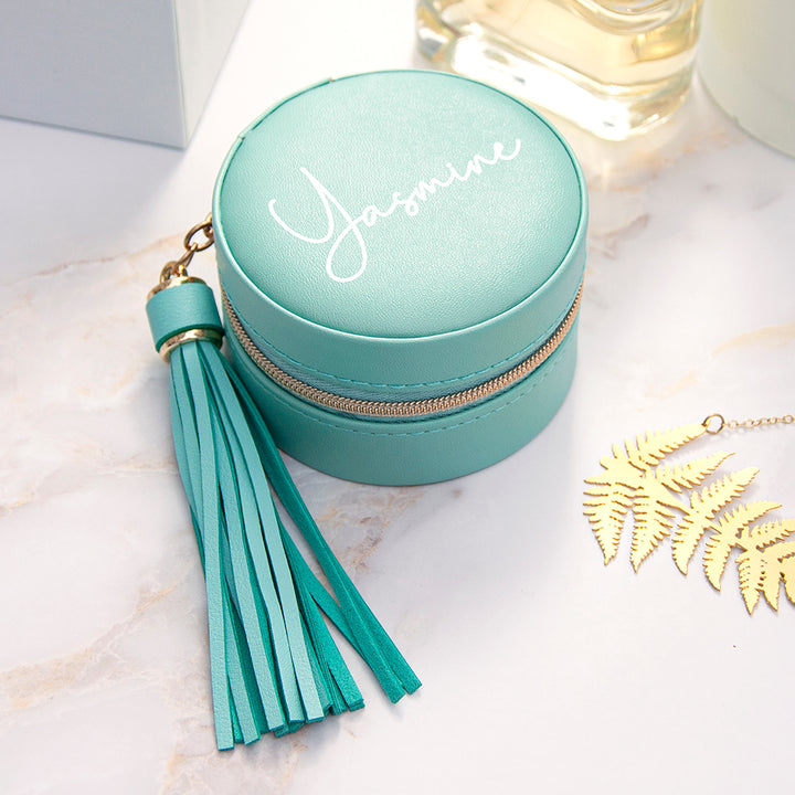 Personalised Treat Republic Turquoise Jewellery Case with Tassel