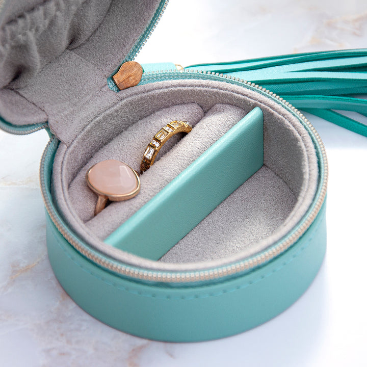 Personalised Treat Republic Turquoise Jewellery Case with Tassel