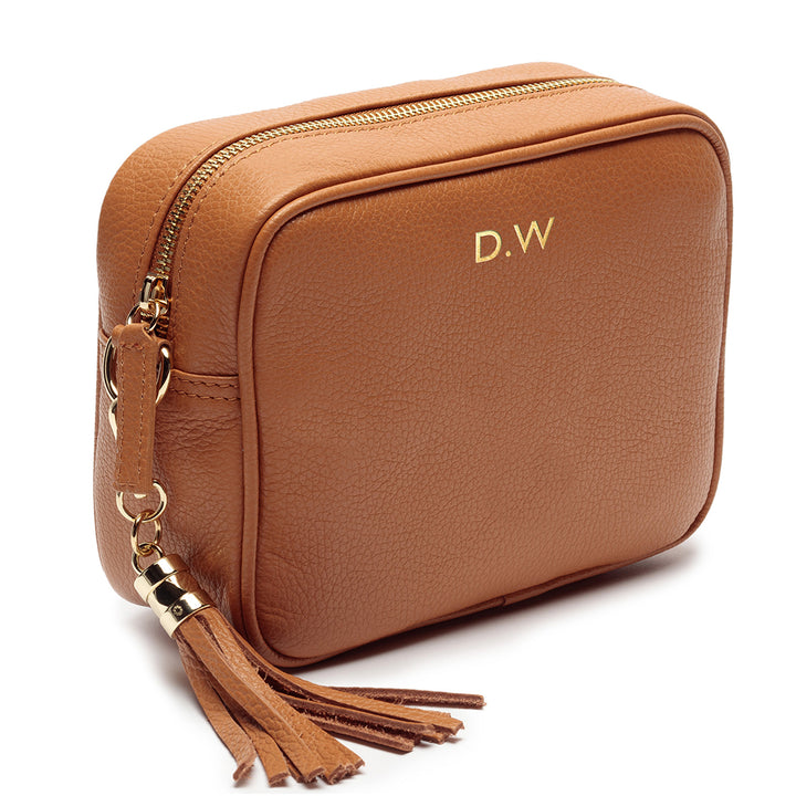 Personalised Elie Beaumont Tan Bag with Knitted Diamond Strap