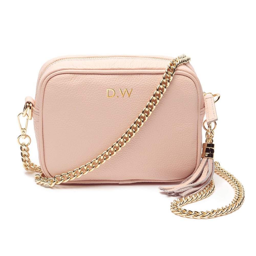 Personalised Elie Beaumont Pink Bag with Gold Chain Strap