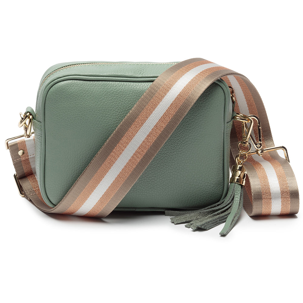 Personalised Elie Beaumont Mint Bag with Champagne Stripes Strap