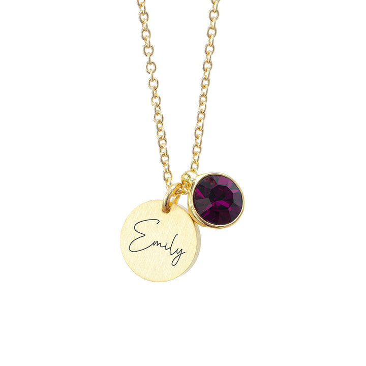 Personalised Gold Birthstone Crystal and Disc Necklace