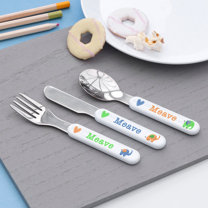 Personalised Kids Elephant Cutlery Set - Metal