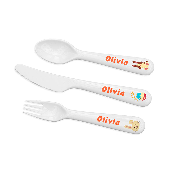Personalised Kids Spring Bunny Cutlery Set - Plastic