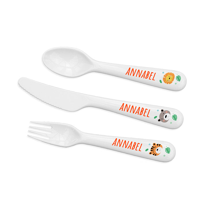 Personalised Kids Jungle Animal Cutlery Set - Plastic