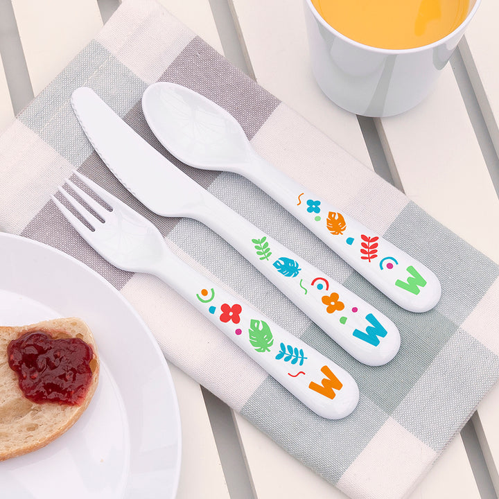 Personalised Kids Colourful Shapes Cutlery Set - Plastic