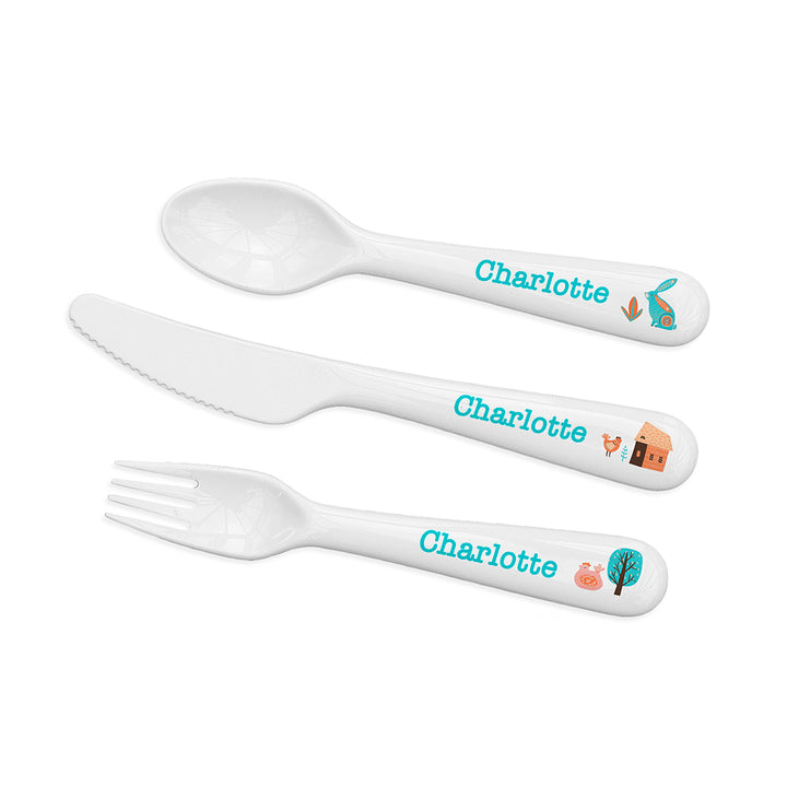 Personalised Kids Scandi Summer Cutlery Set - Plastic
