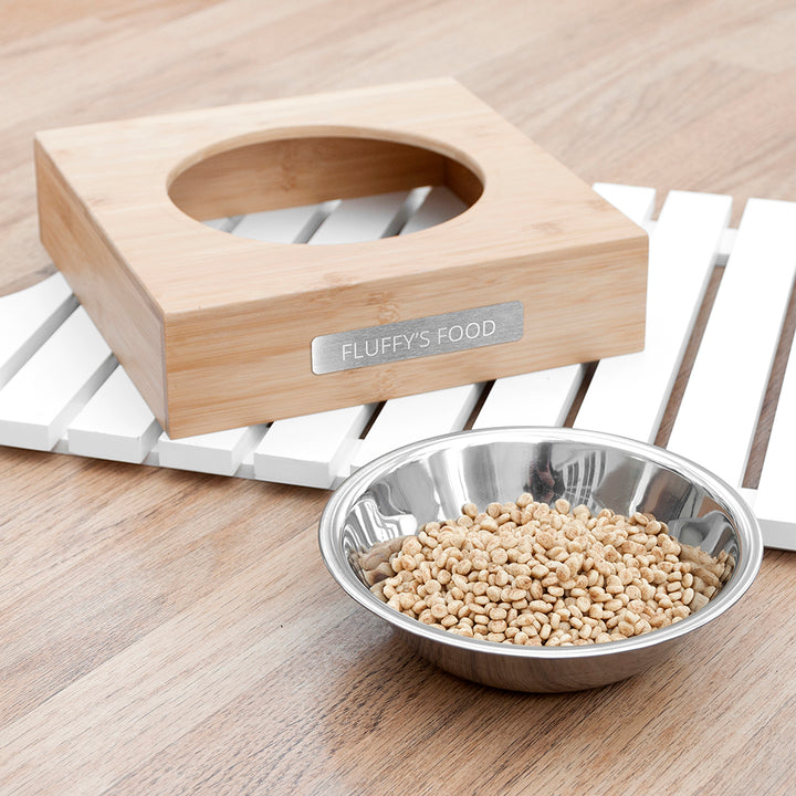 Personalised Bamboo Pet Bowl with Metal Tag