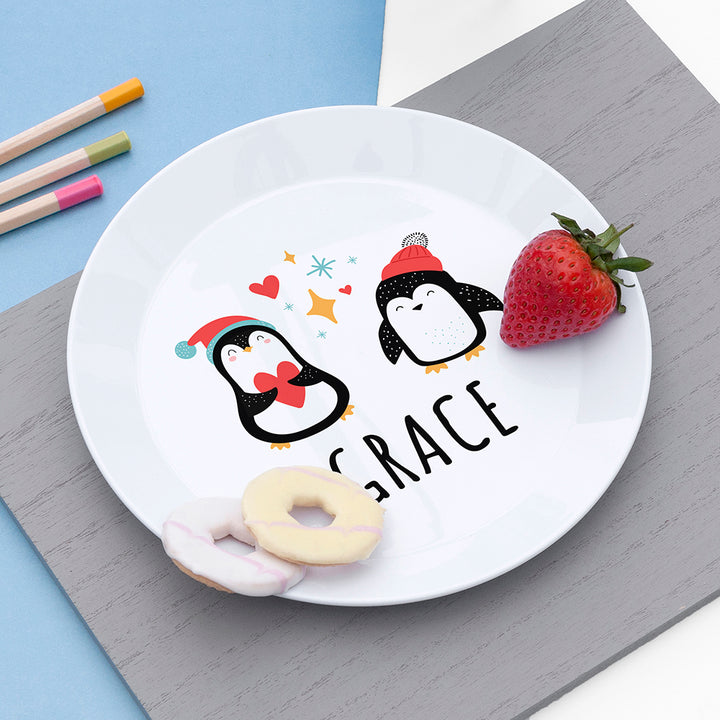 Personalised Kids Winter Penguin Plastic Plate