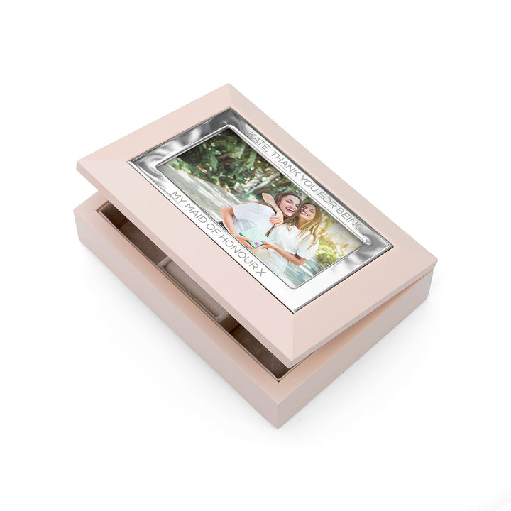 Personalised Nude Pink & Silver Photo Jewellery Box