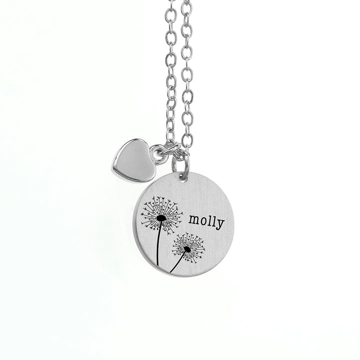 Personalised Dandelion Matte Heart & Disc Necklace