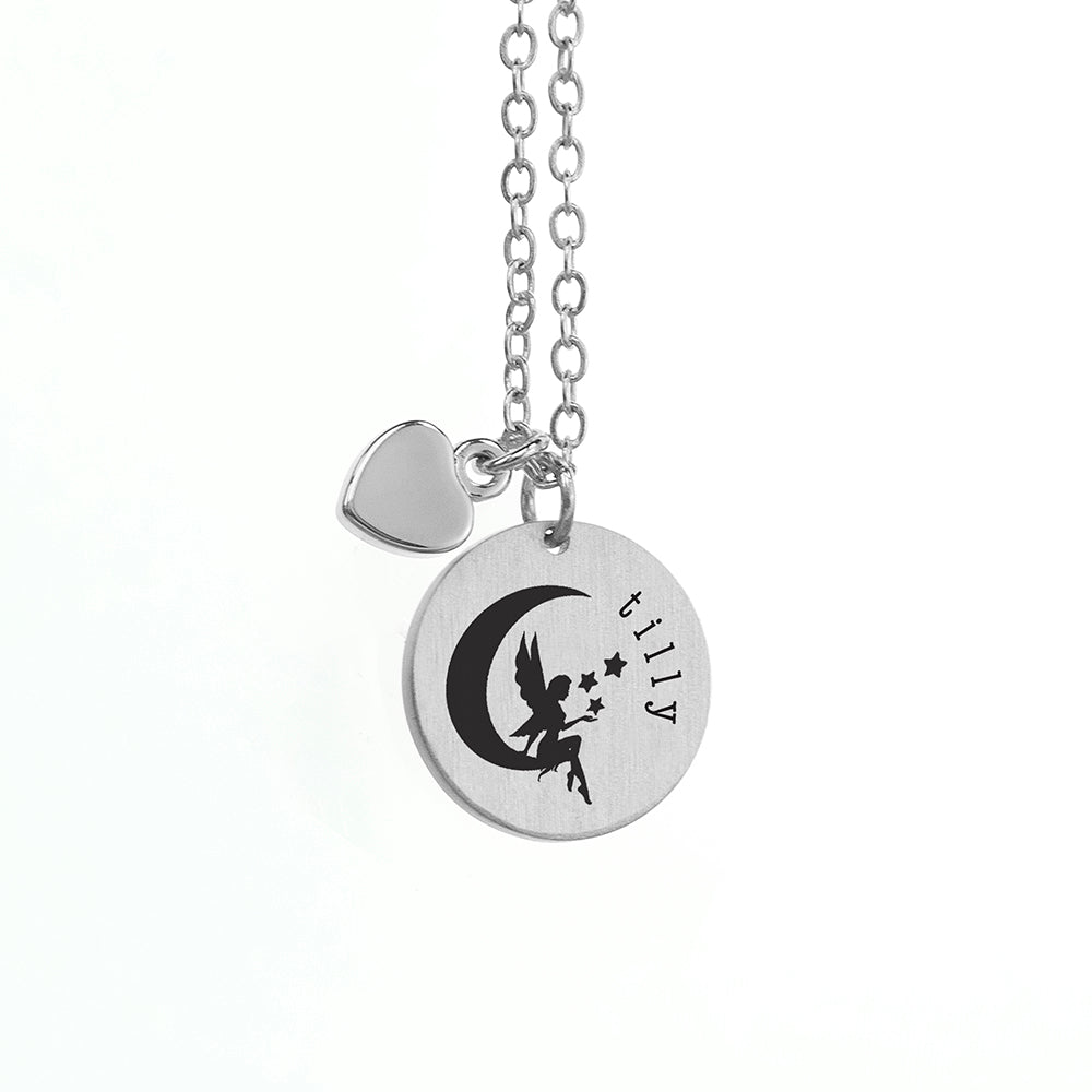 Personalised Fairy Matte Heart & Disc Necklace