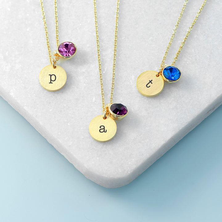 Personalised Monogram Gold Birthstone Crystal and Disc