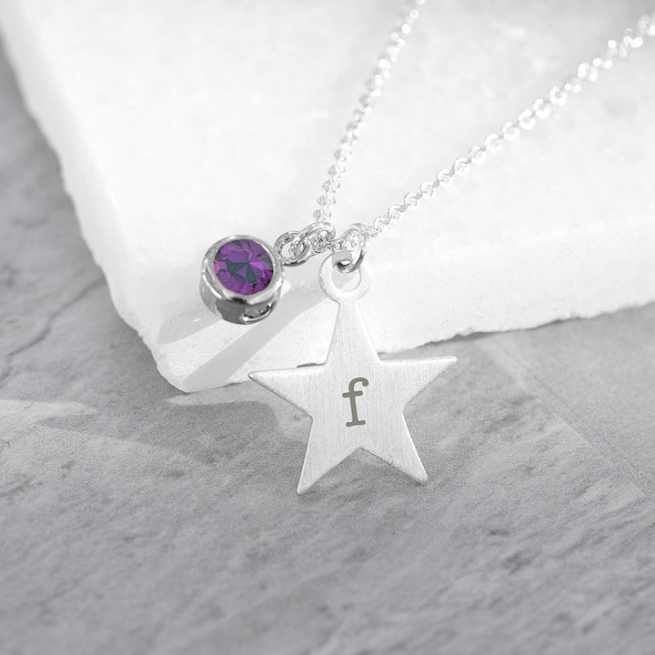 Personalised Silver Star with Birthstone Crystal Necklace
