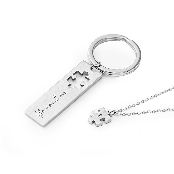 Personalised Perfect Fit Puzzle Piece Necklace & Keyring Set