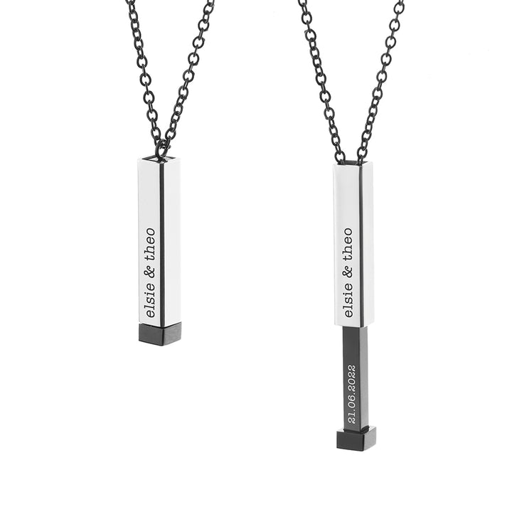 Personalised Black and Silver Square Hidden Message Capsule Men's Necklace