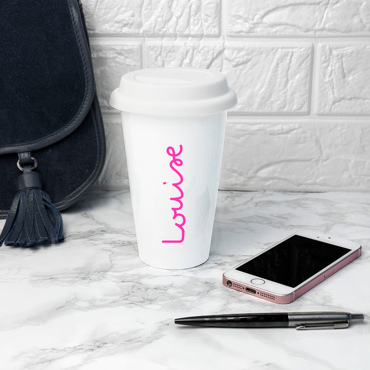 Personalised Summer Style Ceramic Travel Mug - Pink