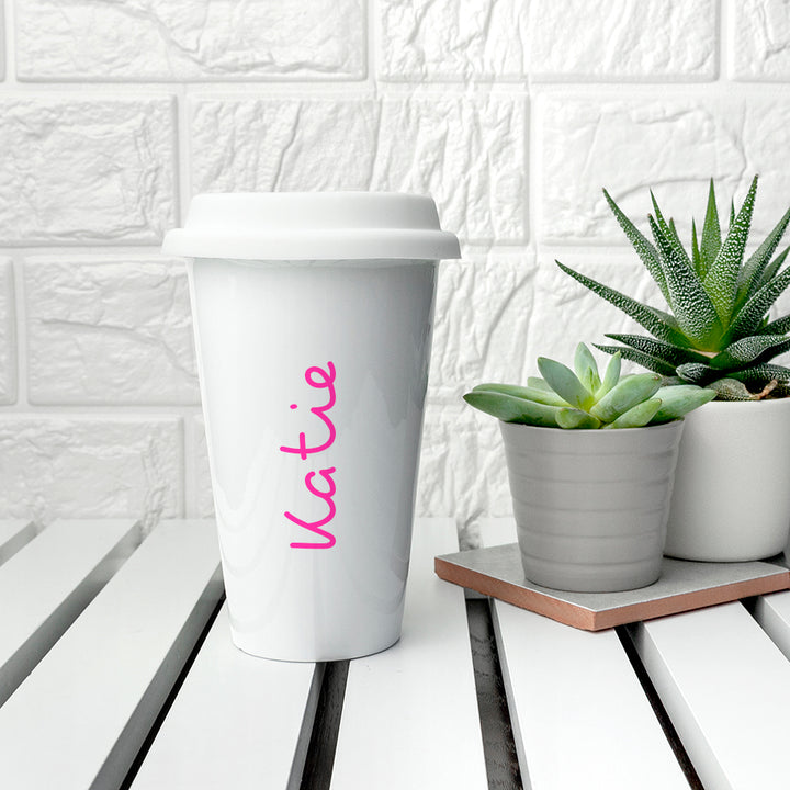 Personalised Summer Style Ceramic Travel Mug - Pink