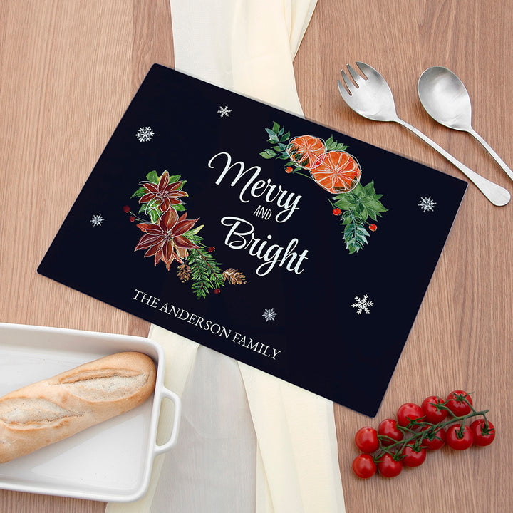 Personalised Christmas Floral Rectangular Chopping Board