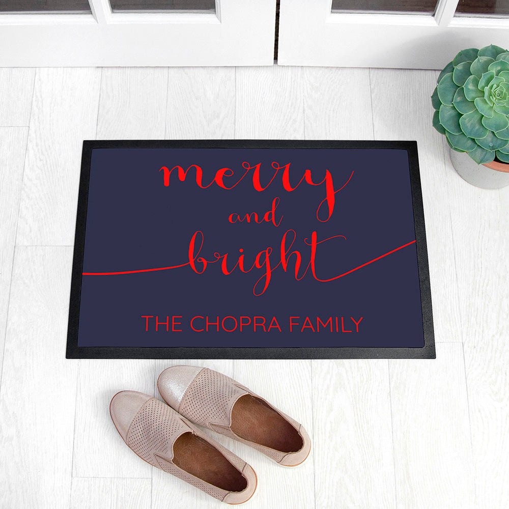 Personalised Merry and Bright Christmas Indoor Doormat