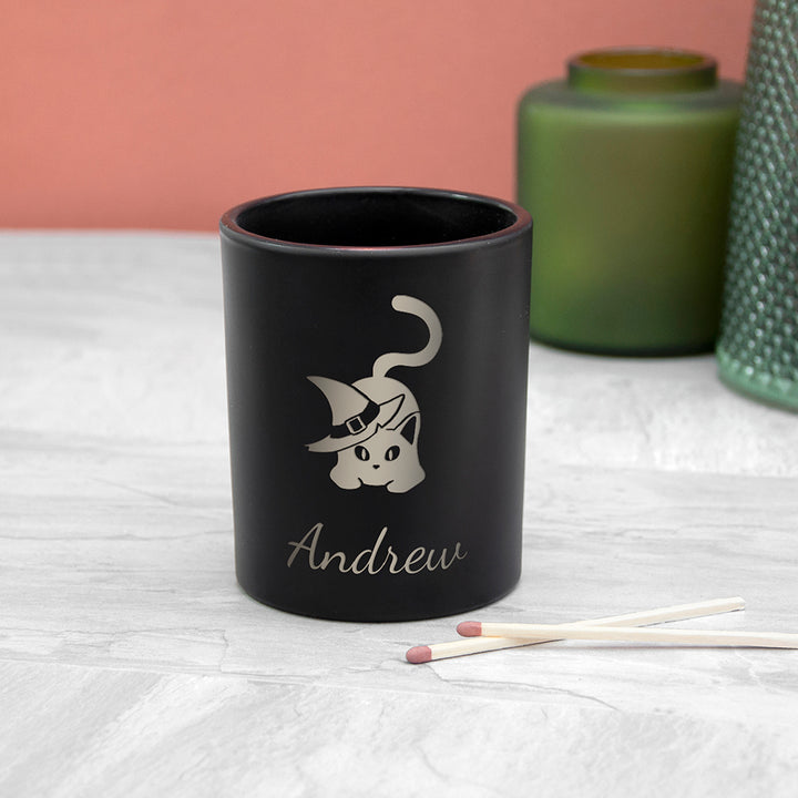Personalised Halloween Witches Cat Candle Holder
