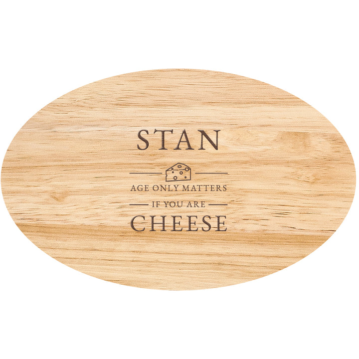 Personalised Cheese Pun Oval Wooden Cheese Board Set