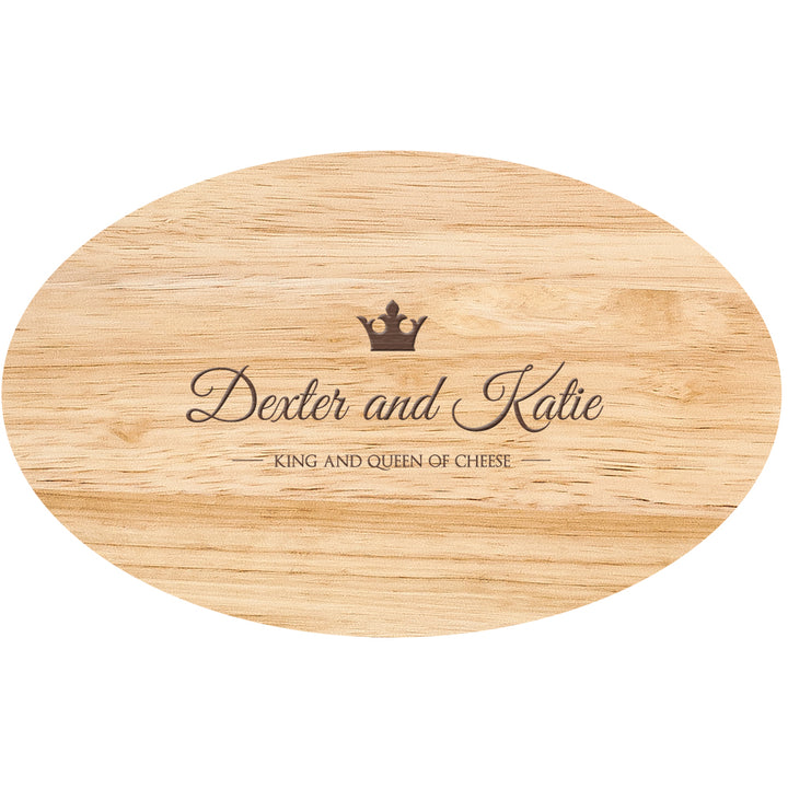 Personalised King and Queen of Cheese Oval Wooden Cheese Board Set