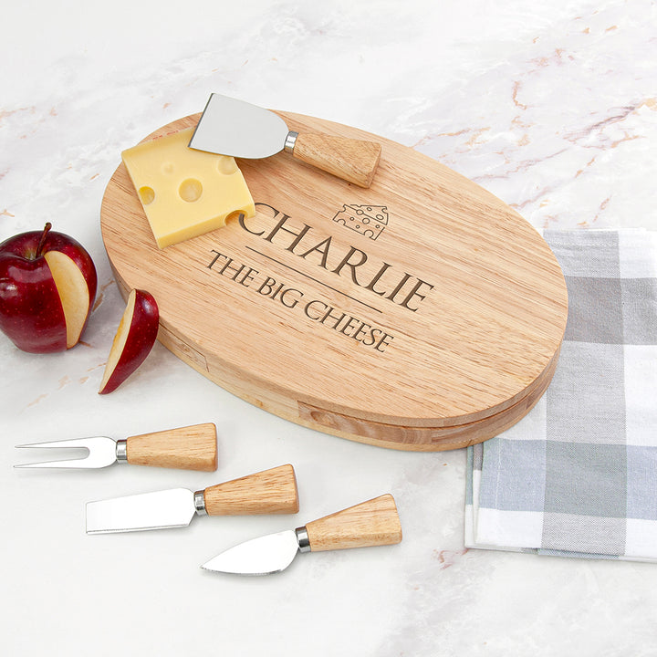 Personalised The Big Cheese Oval Wooden Cheese Board Set