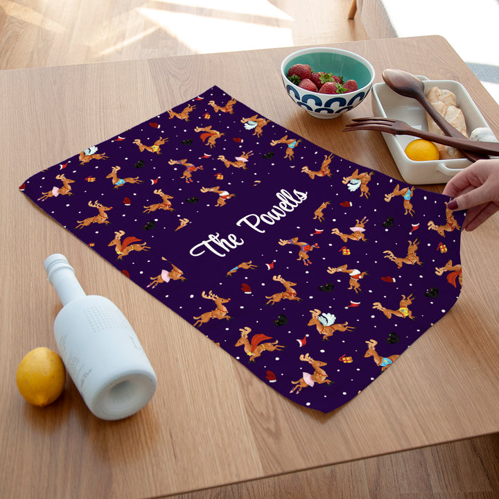 Personalised Reindeer Pattern Tea Towel
