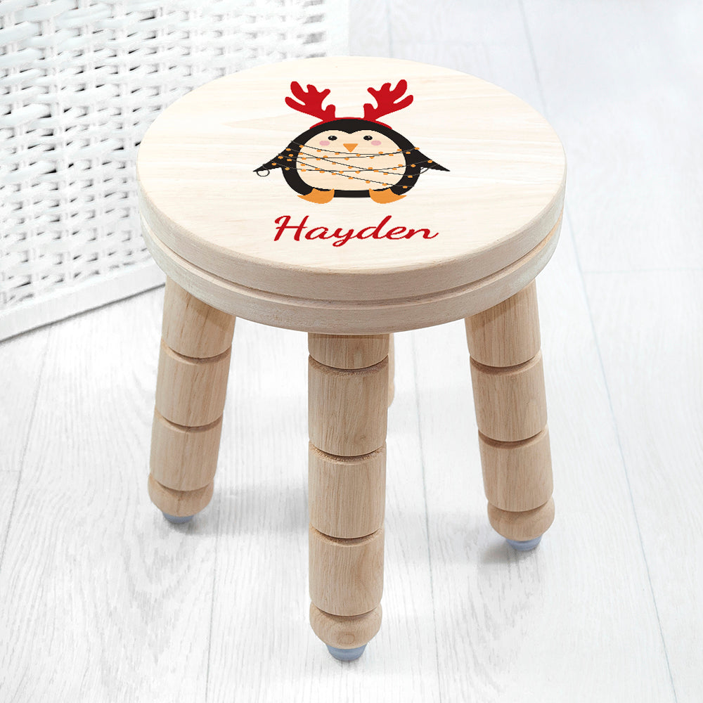Personalised Christmas Penguin Wooden Stool