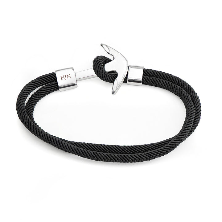 Personalised Mens Black Rope Nautical Anchor Bracelet
