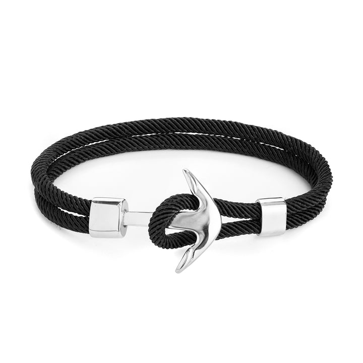 Personalised Mens Black Rope Nautical Anchor Bracelet