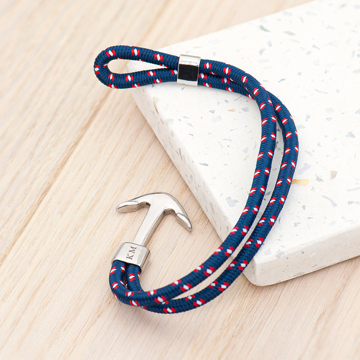 Personalised Mens Blue Rope Nautical Anchor Bracelet