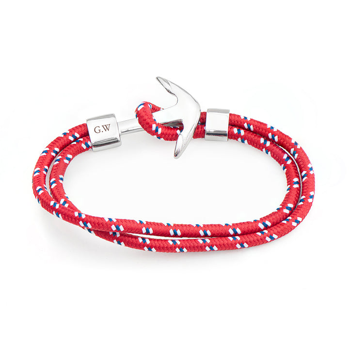Personalised Mens Red Rope Nautical Anchor Bracelet