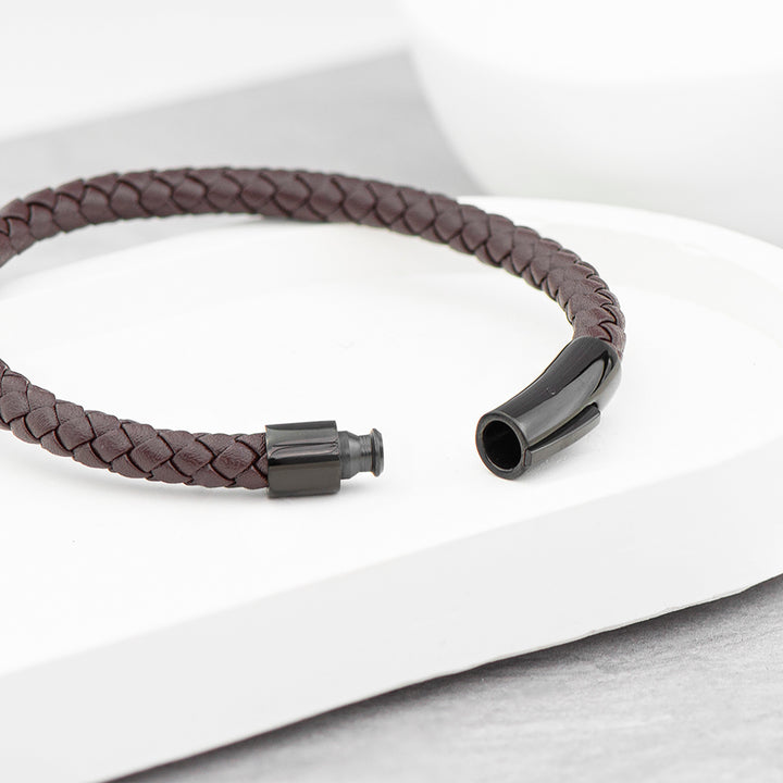 Personalised Mens Woven Brown Leather Bracelet