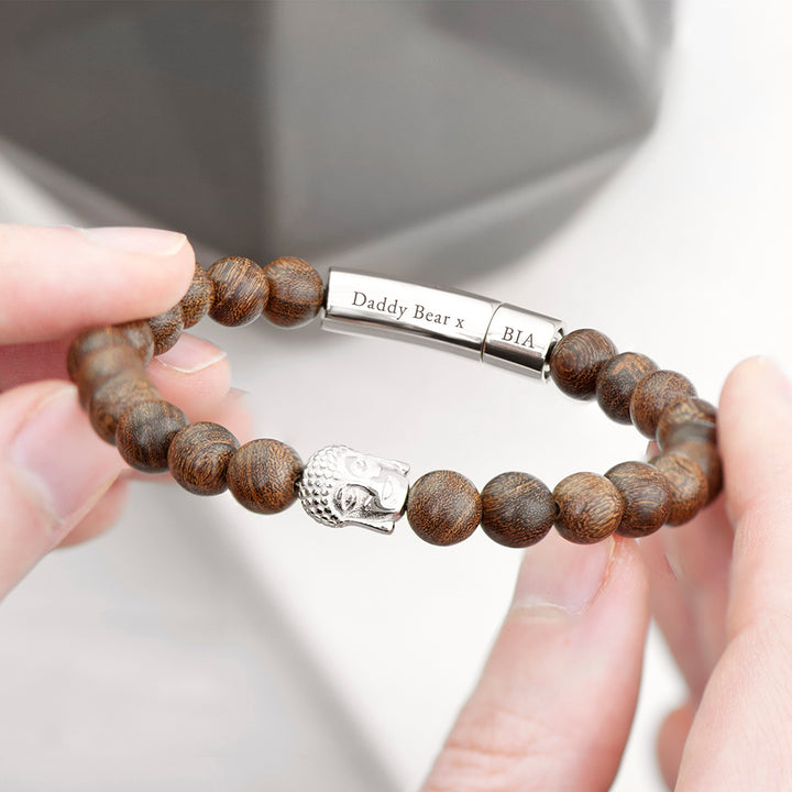 Personalised Mens Wooden Buddha Bracelet