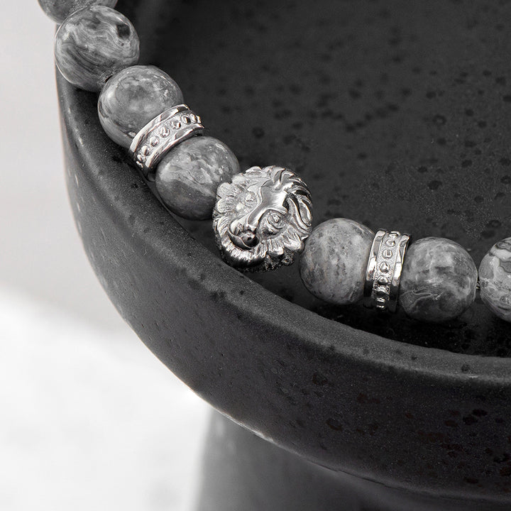 Personalised Men's Silver Lion Jasper Stone Bracelet