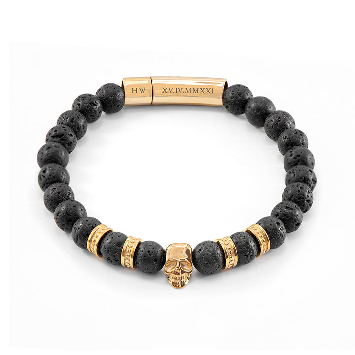 Personalised Men's Golden Skull Beaded Bracelet