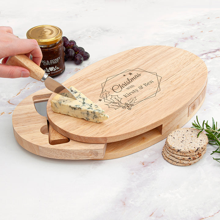 Personalised Christmas at Home Oval Cheese Board Set