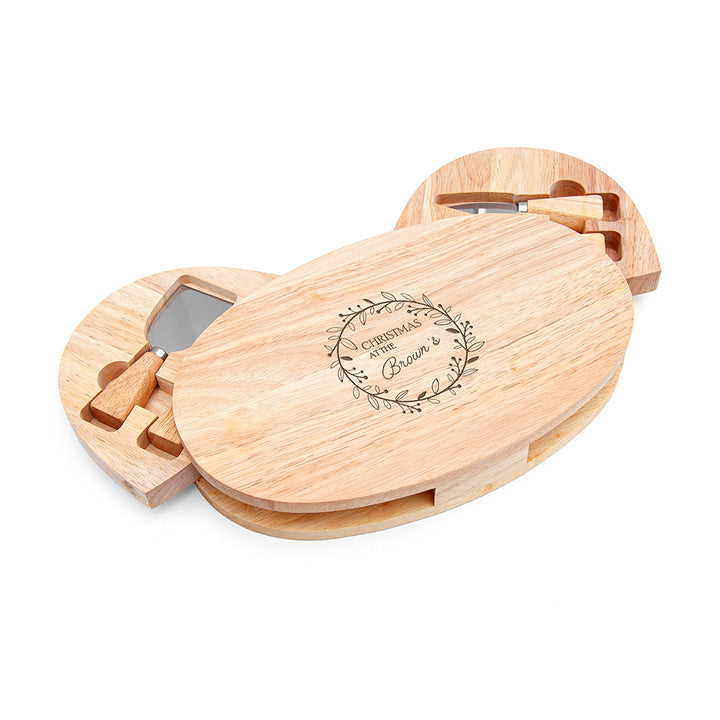 Personalised Christmas Wreath Oval Cheese Board Set