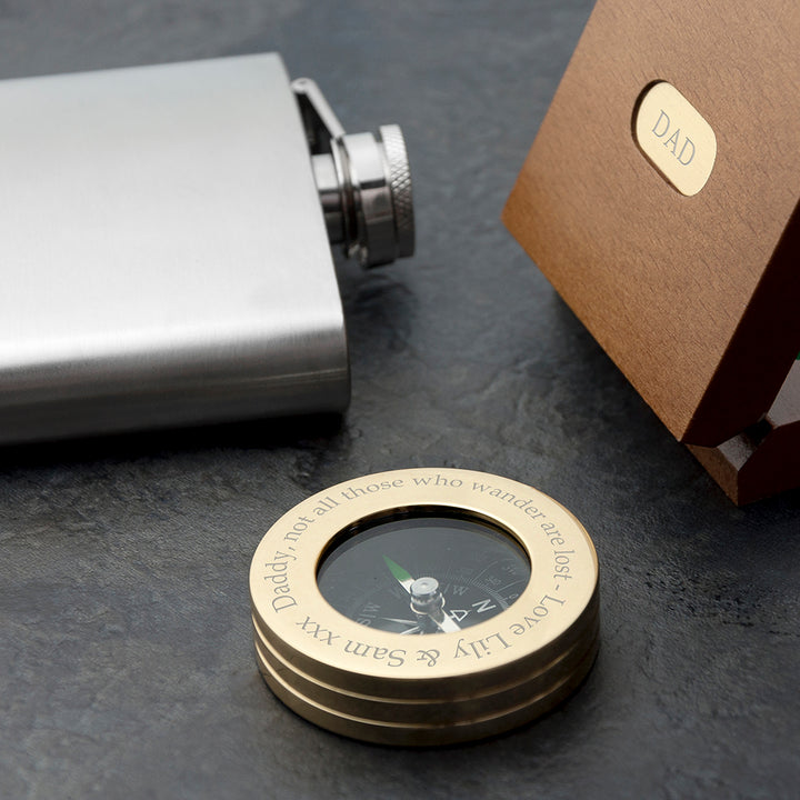 Personalised Father's Day Brass Traveller's Compass with Monogrammed Box