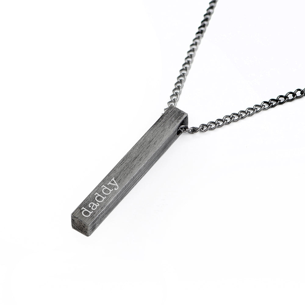 Personalised Father's Day Men's Brushed Gunmetal Solid Bar Necklace