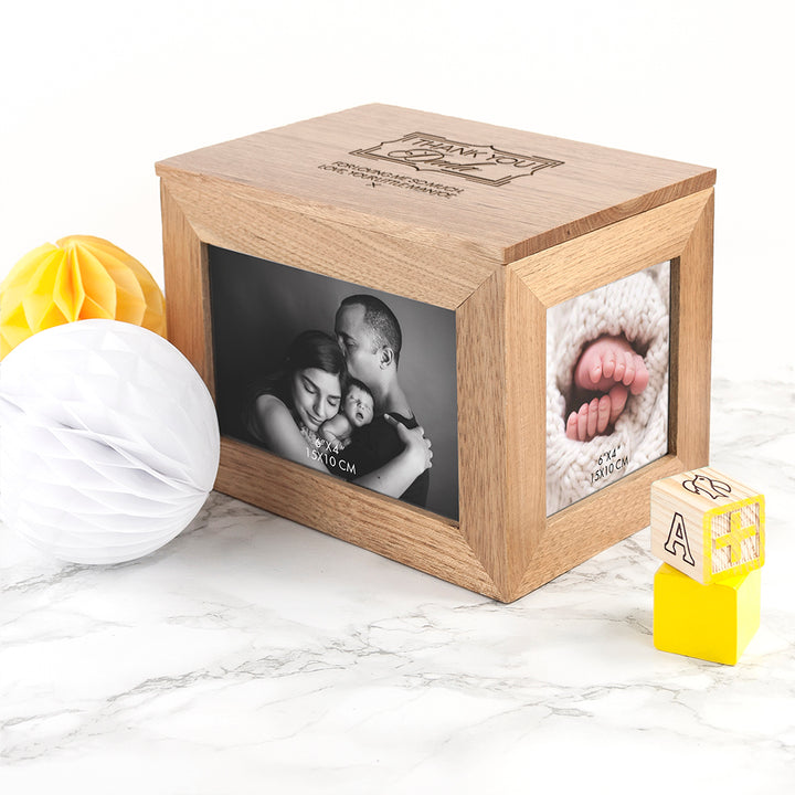 Personalised Thank You Dad Midi Oak Photo Cube Keepsake Box