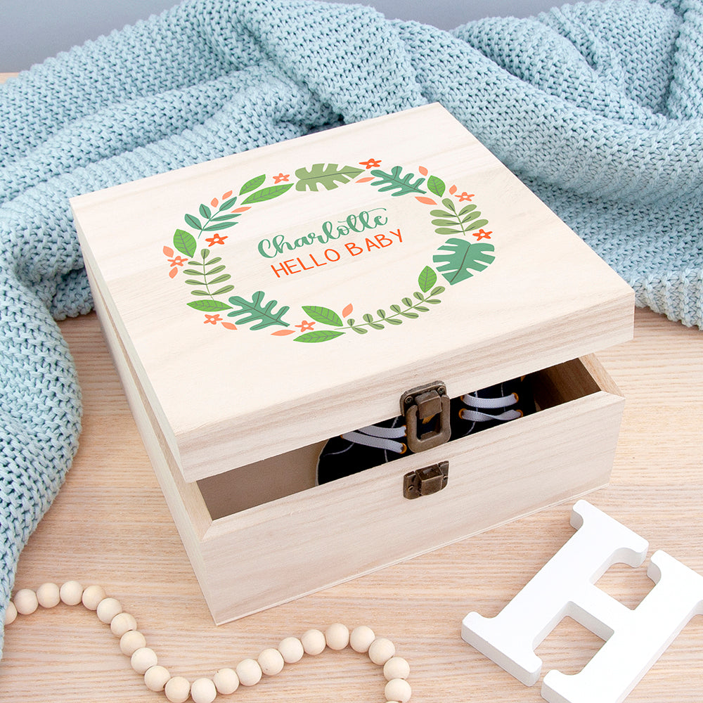 Personalised Hello Baby Wreath Keepsake Box
