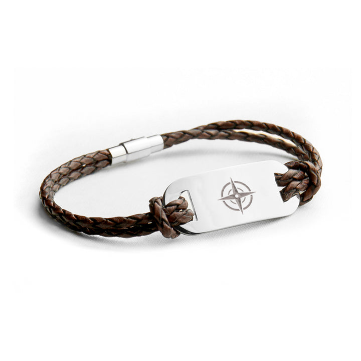 Personalised Men's Travel Compass Statement Leather Bracelet