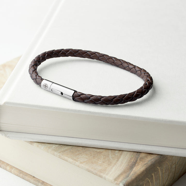 Personalised Men's Travel Compass Capsule Leather Bracelet